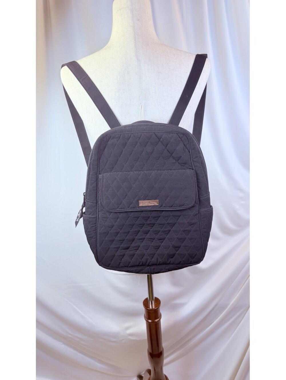 Vera Bradley Black Quilted Backpack Zip Closure, Pockets, Multicolor Lining